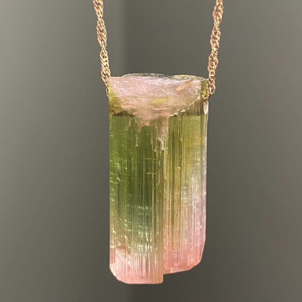 Pratt Daddy Watermelon Tourmaline Pendant w/ 14k Solid Gold Rope chain Very Rare